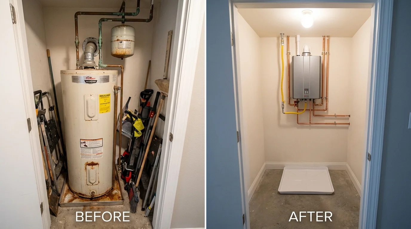 Tank water heater versus wall-mounted tankless unit comparison for Lynn, IN homeowners